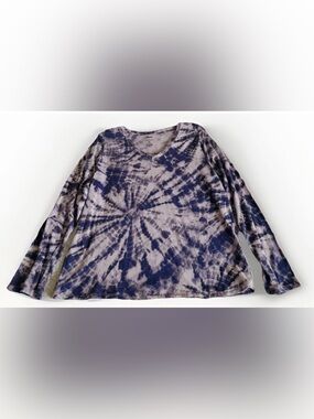 Sonoma Everyday Tee Purple 💯Cotton Tie Dye Long Sleeve V-Neck Top Women Sz XL